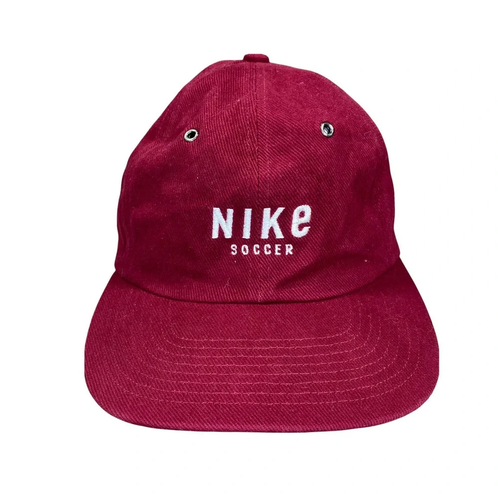 Vintage Nike ￼Corduroy Soccer Hat Embroidered Adjustable Red